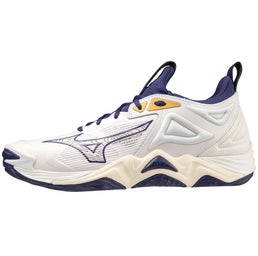 Mizuno Wave Momentum 3 (24) Volleyball Shoes (White/Blue Ribbon/MP Gold)
